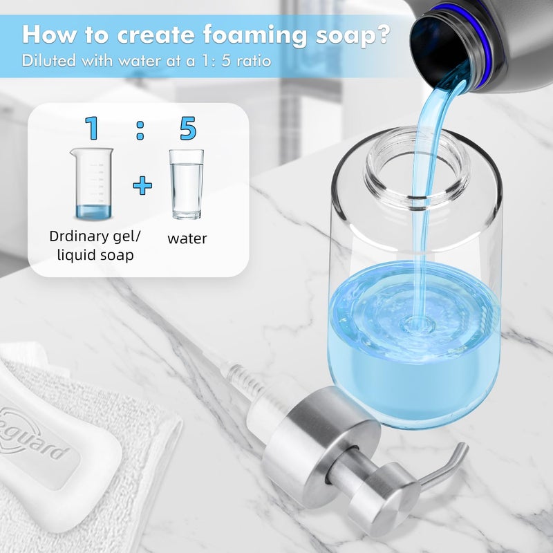 GLUBEE Thick Glass Soap Dispenser with Rust Proof Stainless Steel Pump, Clear Foam Soap Dispenser with Wide Opening for Kitchen and Bathroomï¼ˆ15 Ozï¼‰ - Image 3